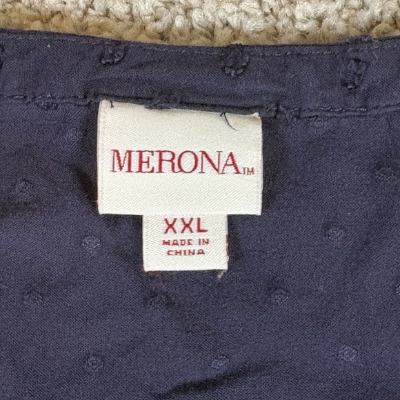 Merona Womens Navy Blue Sleeveless Blouse Eyelet Lace Peplum Top XXL - Picture 2 of 5